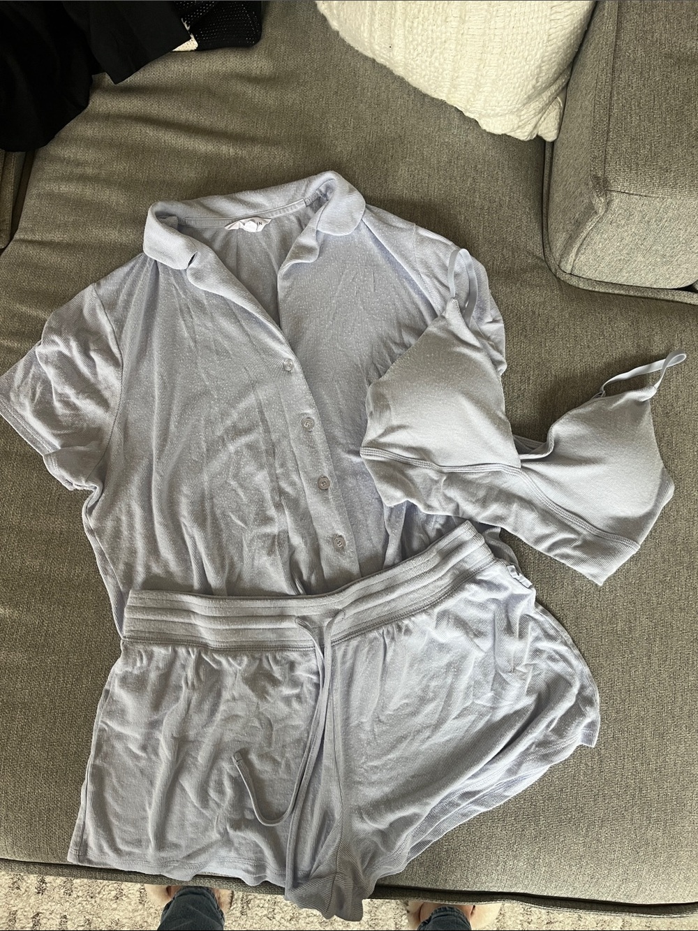 Light blue Women's 3-Piece Sleep Set - Soft Short Sleeve Top, Shorts & Bralette